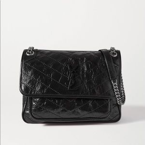 SAINT LAURENT NIKI GLOSSED-LEATHER SHOULDER BAG